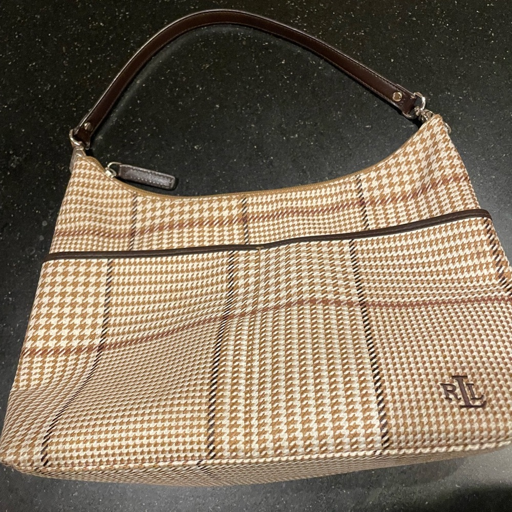 Ralph Lauren Brown Plaid top handle purse